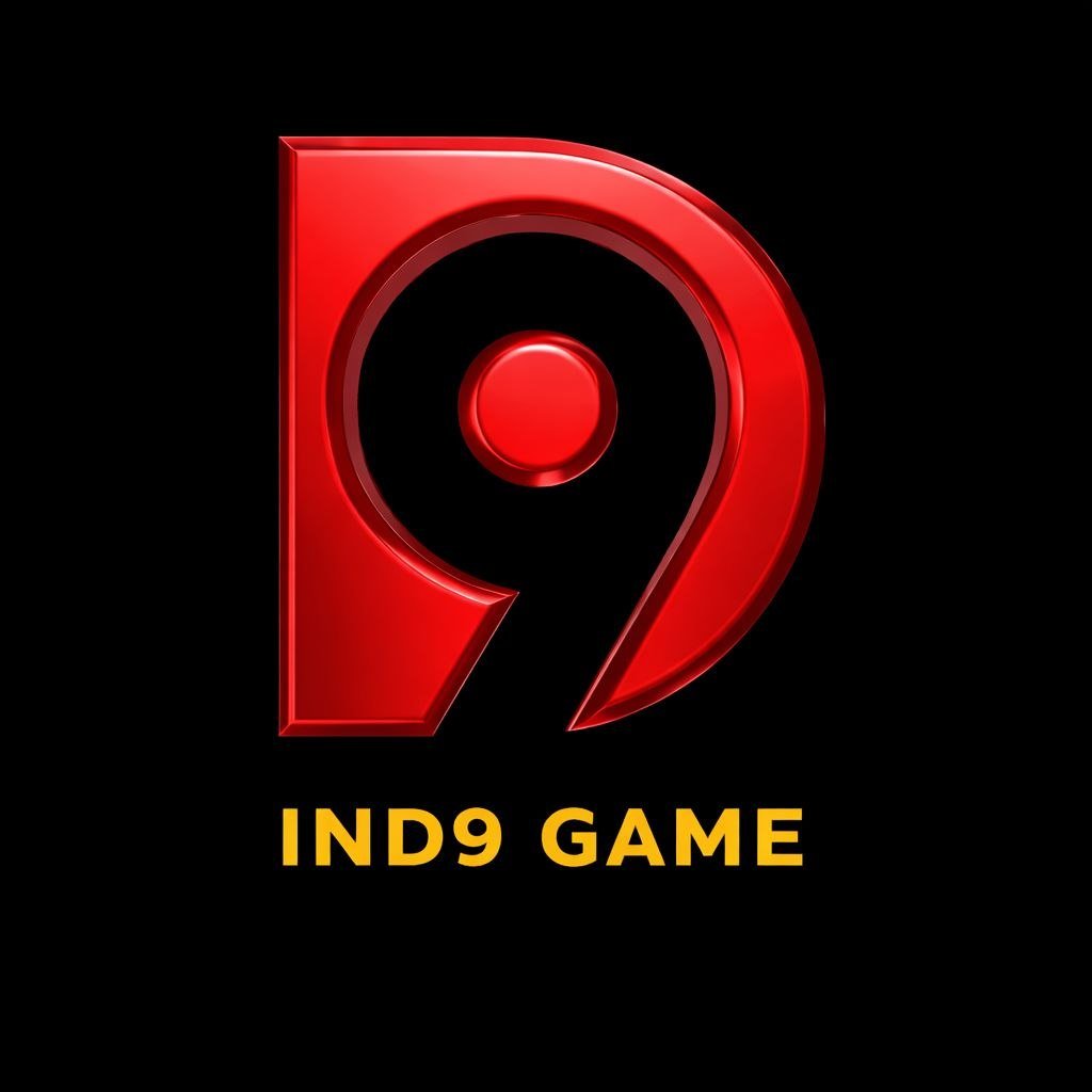 IND9 Game official red logo with black background and golden IND9 Game text